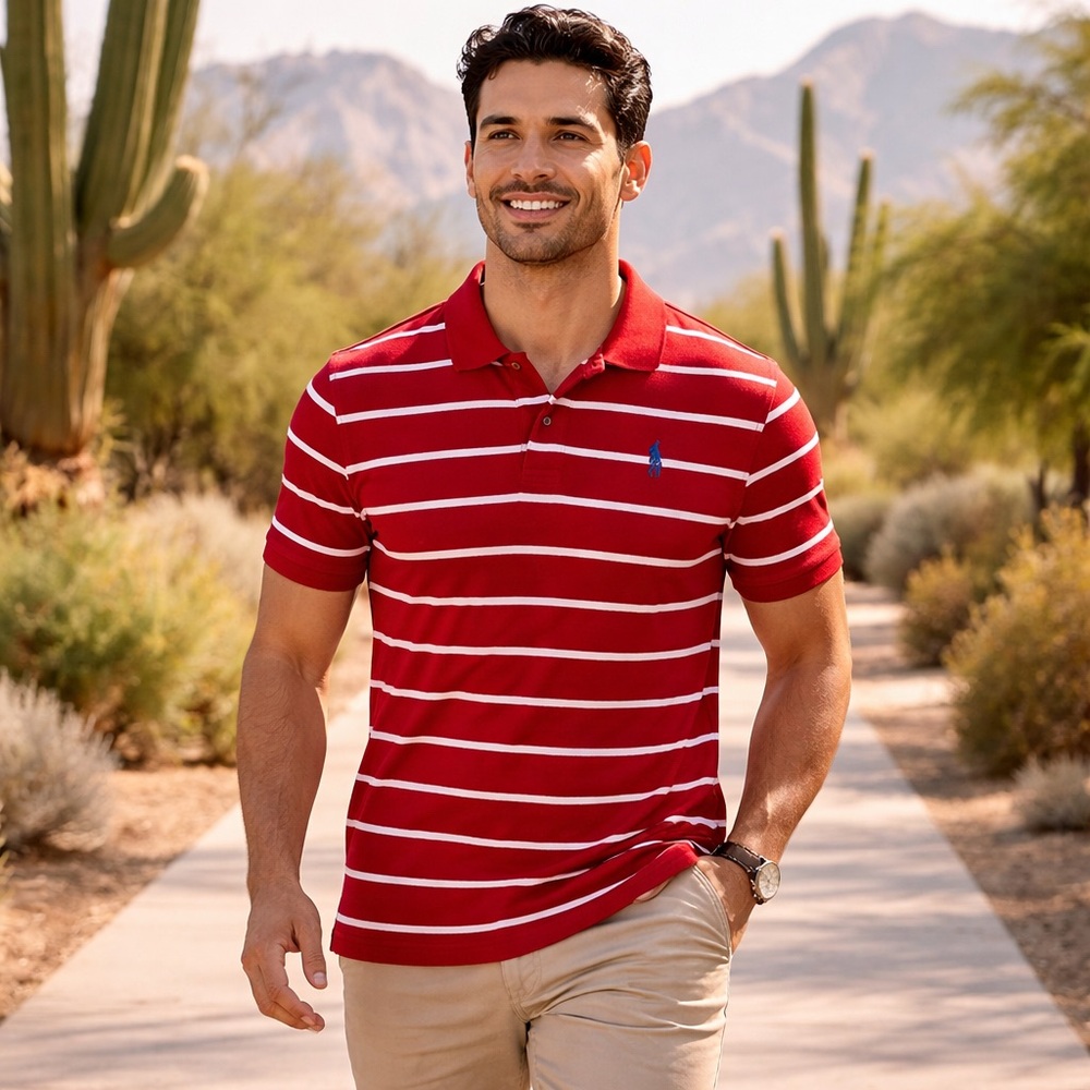 Ralph Lauren Red and White Striped Polo Shirt